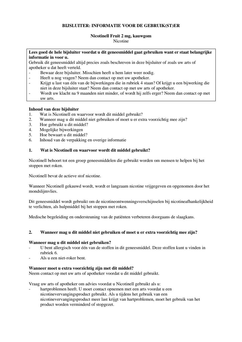 Kauwgom Fruit 2 mg - voor stoppen met roken afbeelding van document #1, leaflet