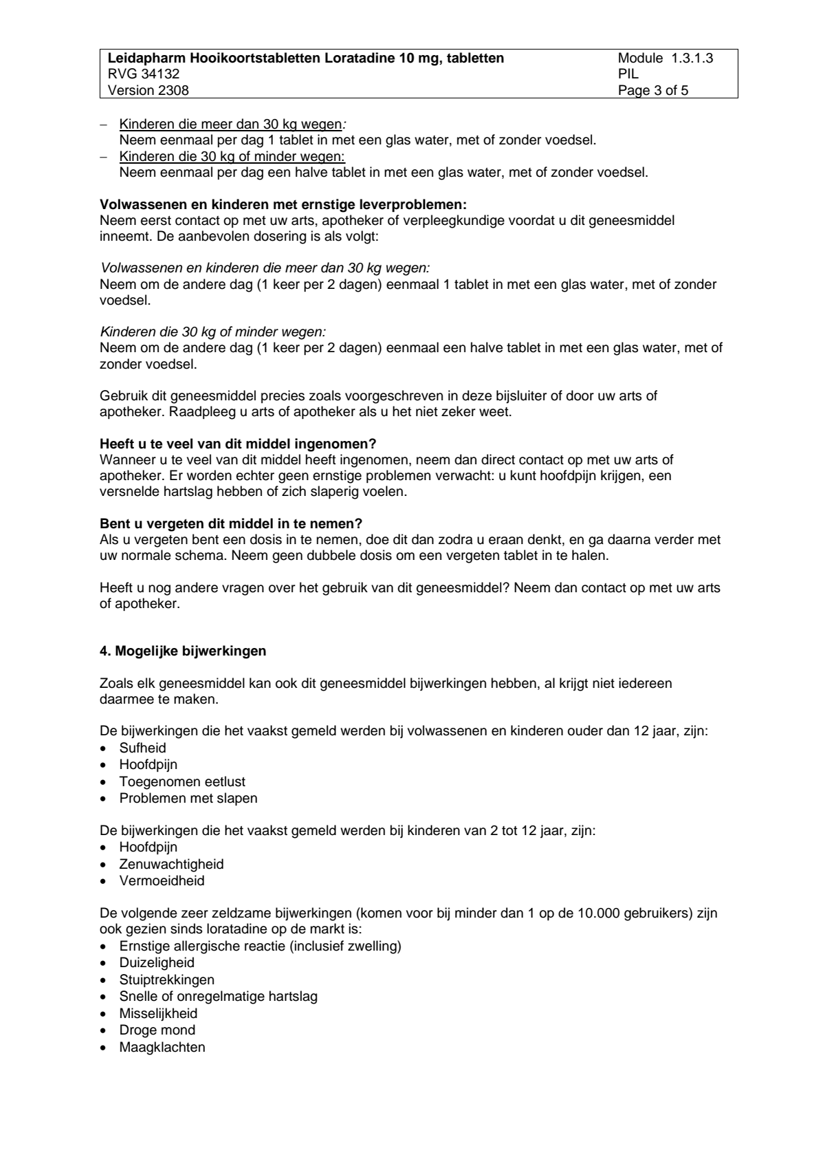 Hooikoorts Loratadine Tabletten afbeelding van document #3, leaflet