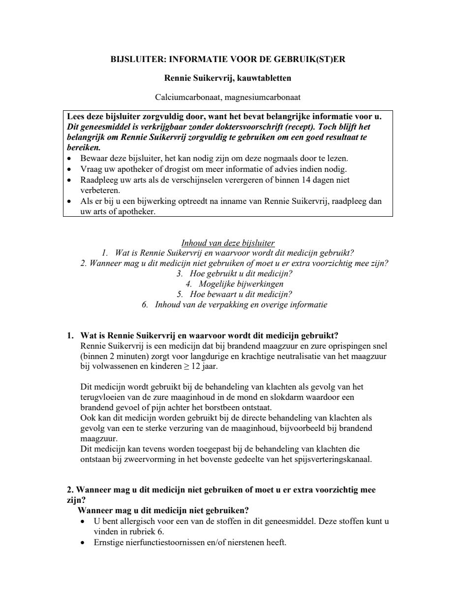 Suikervrij kauwtabletten bij brandend maagzuur, afbeelding van document #1, leaflet