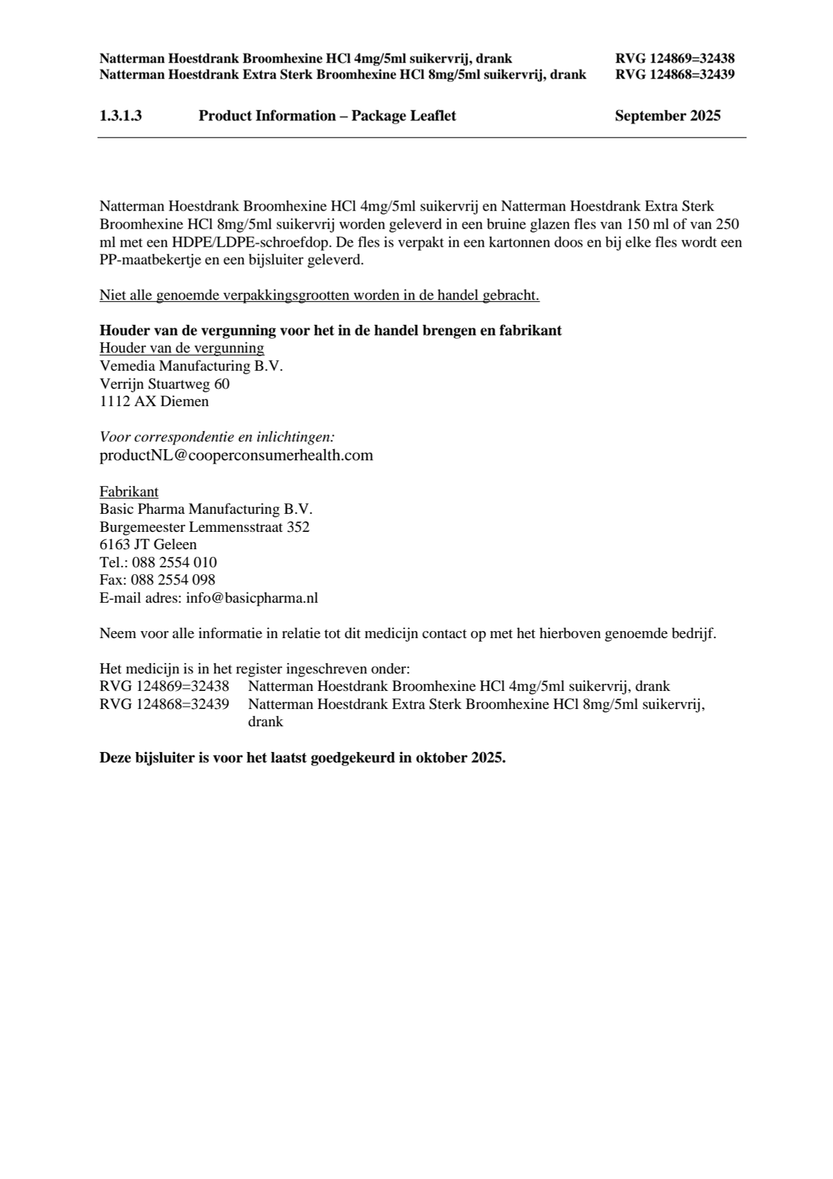 Broomhexine Hoestdrank Extra Sterk Broomhexine HCI 8mg/5ml - Suikervij afbeelding van document #6, leaflet