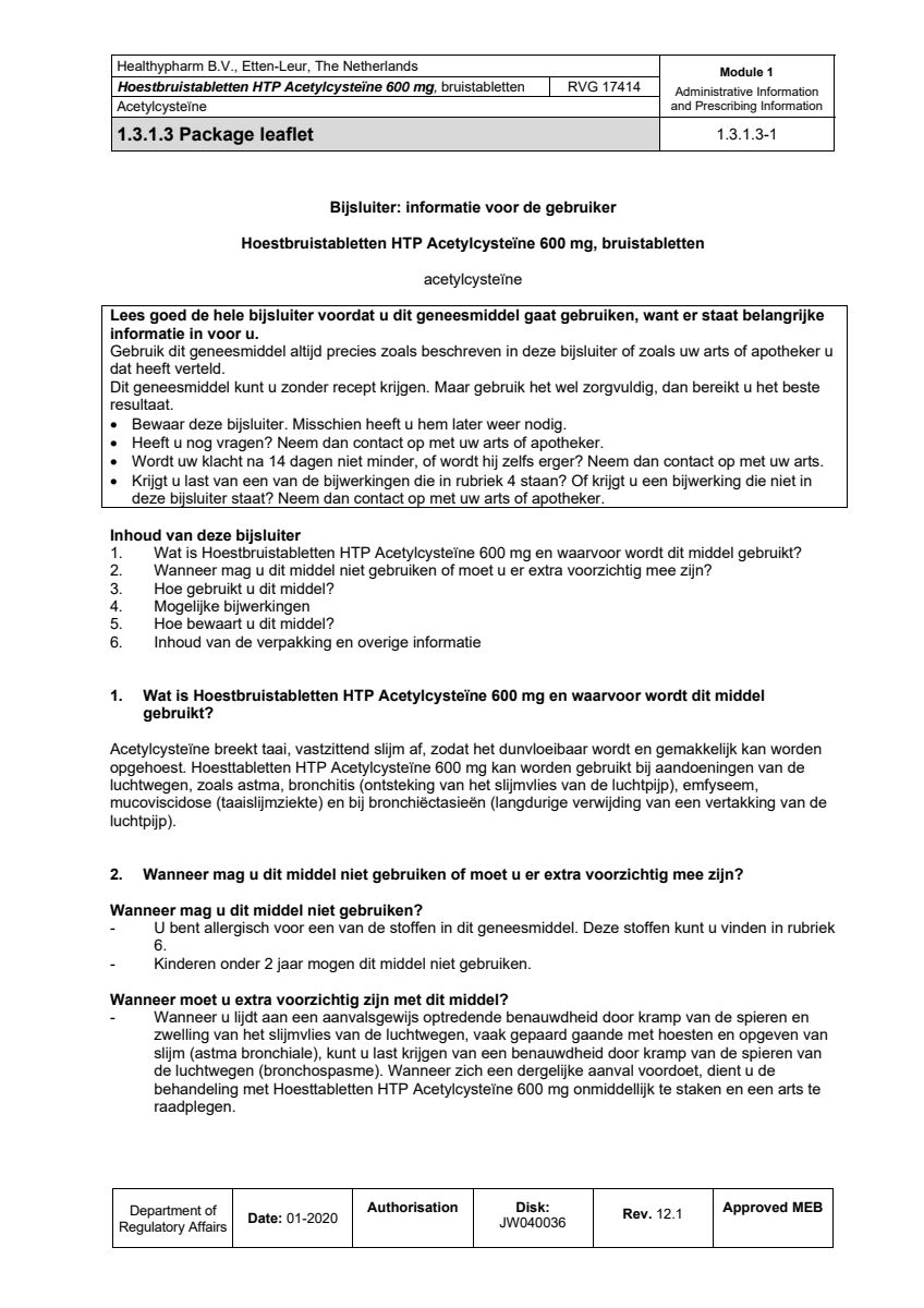 Acetylcysteïne 600mg Bruistabletten afbeelding van document #1, leaflet