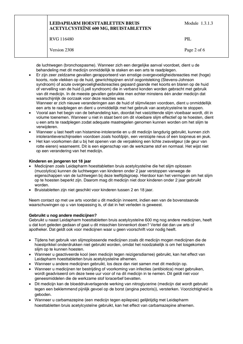 Hoesttabletten Bruis Acetylcysteine 600mg afbeelding van document #2, leaflet