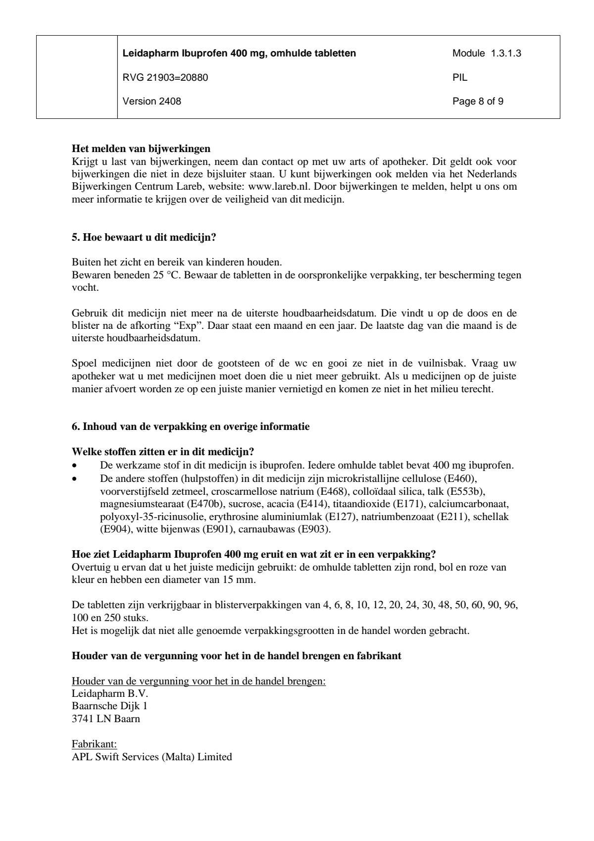 Ibuprofen 400mg Tabletten afbeelding van document #8, leaflet