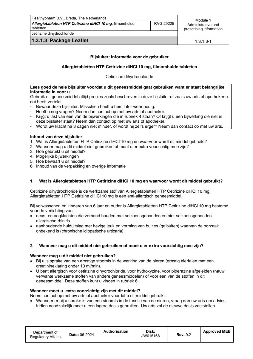 Cetirizine Tabletten afbeelding van document #1, leaflet