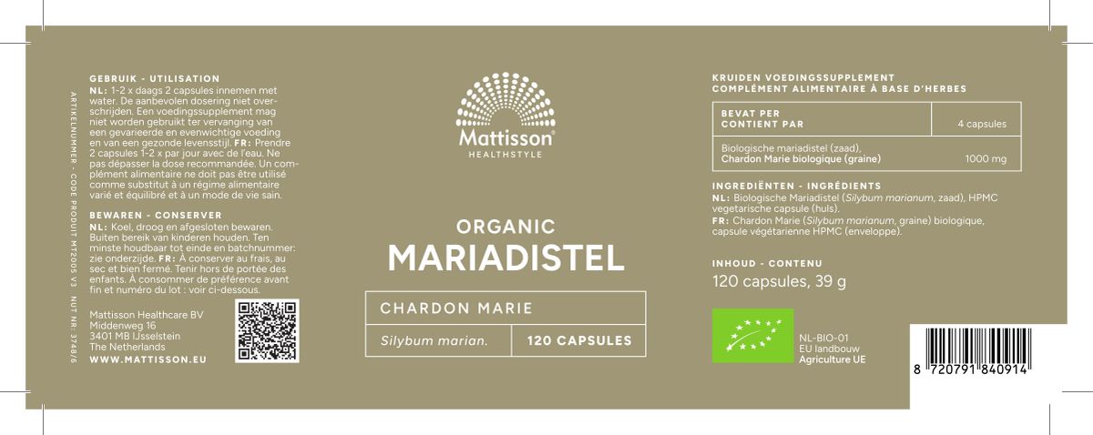 Organic Mariadistel Capsules afbeelding van document #1, label
