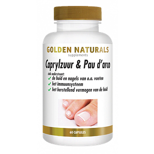 Golden Naturals Caprylzuur & Pau D'Arco Formule Capsules 60VCP Golden Naturals Caprylzuur & Pau D'Arco Formule Capsules 60VCP