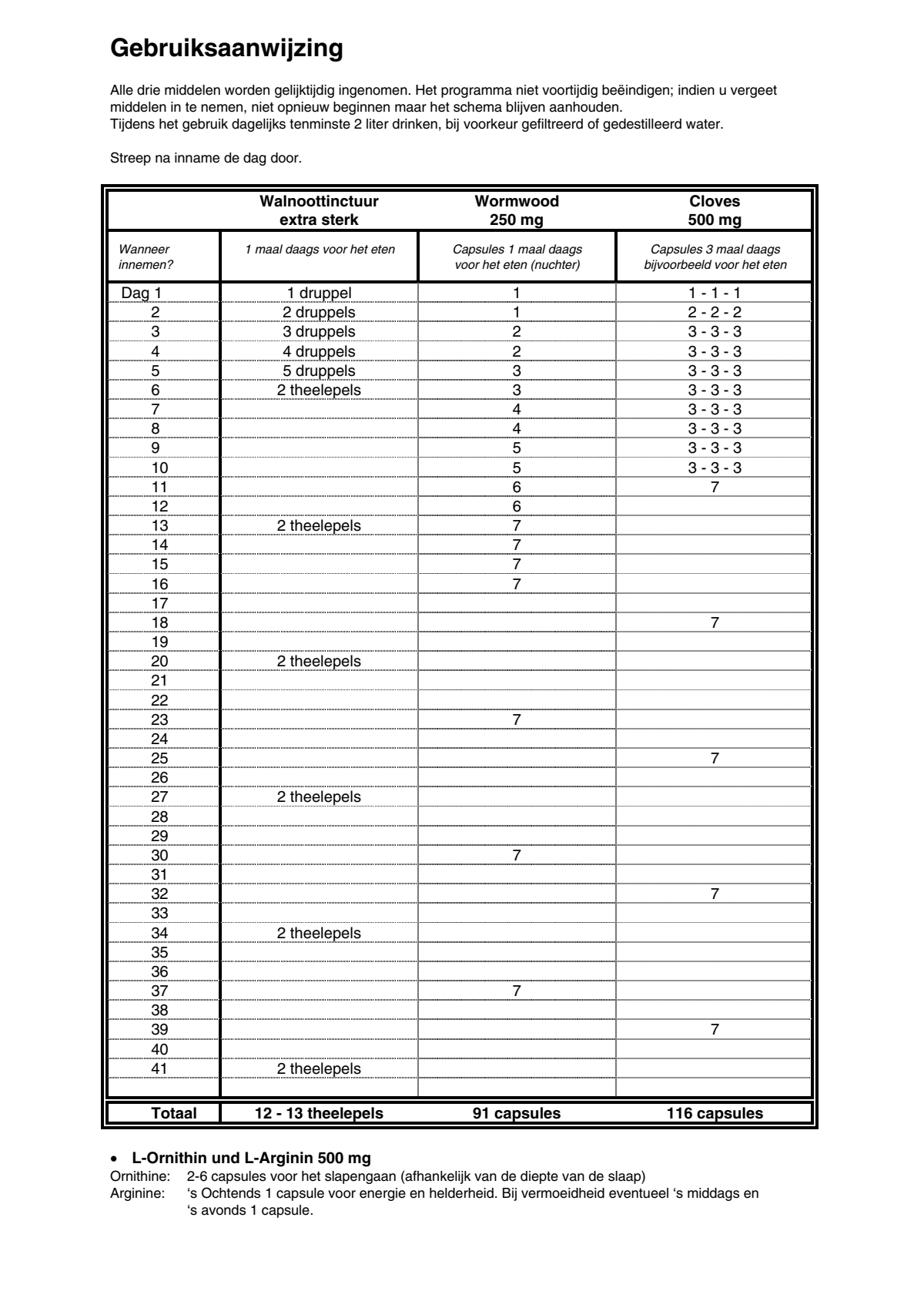 Parasietenkuur 6 Weken afbeelding van document #1, instructions