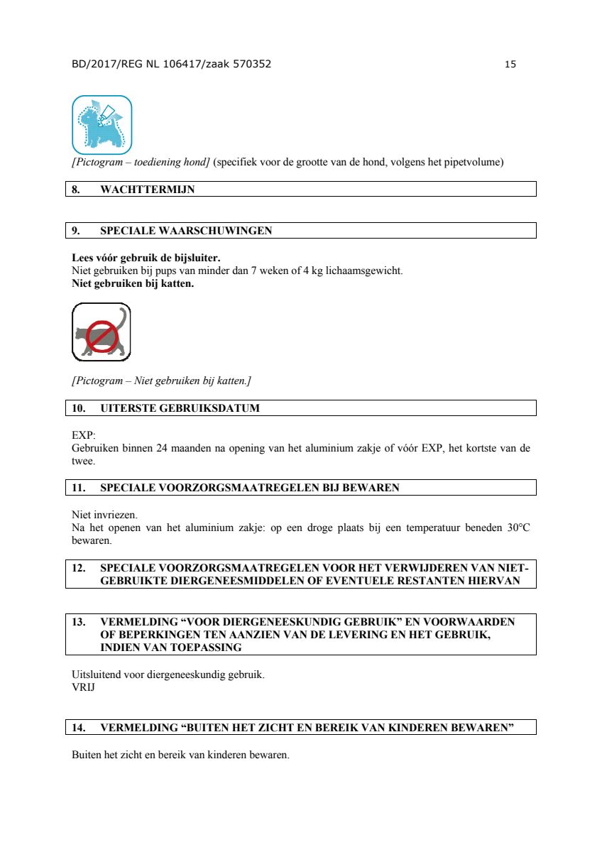 Hond 100/500 (4-10kg) Spot-on Solution Pipetten afbeelding van document #15, instructions