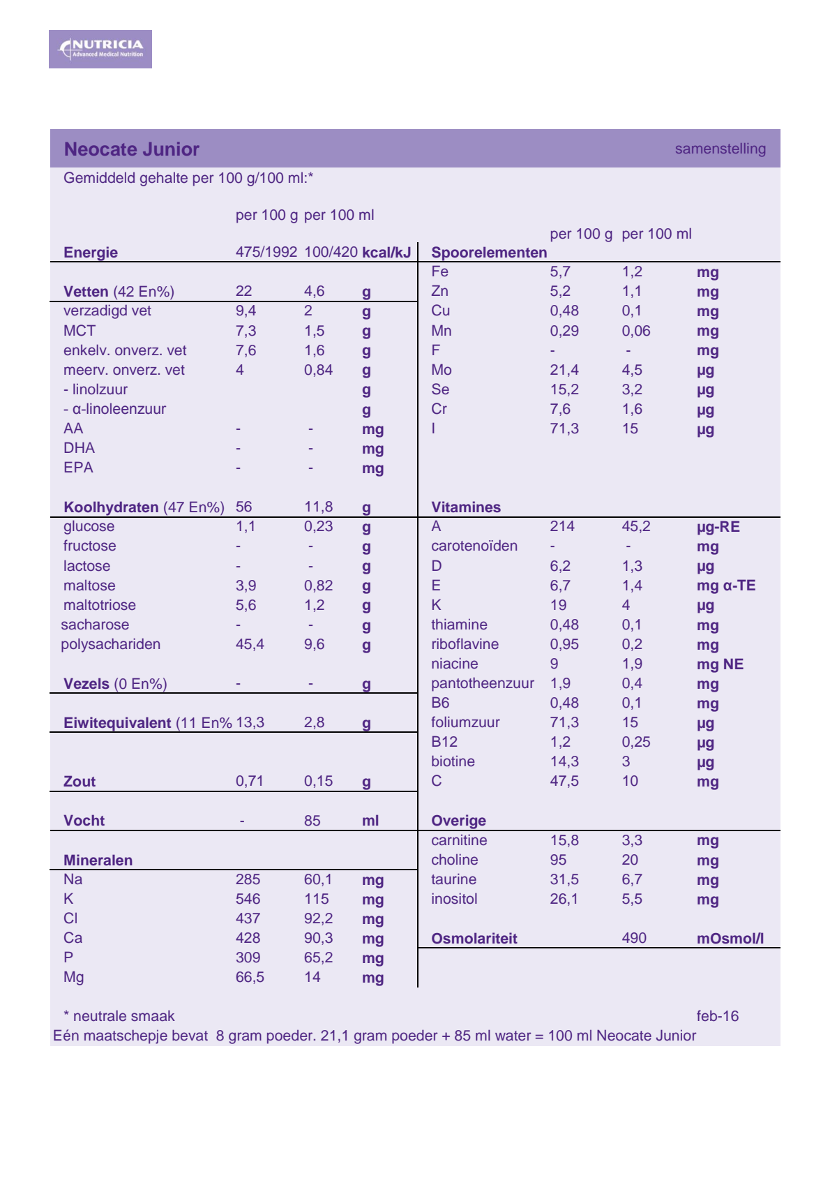Neocate Junior Neutraal afbeelding van document #1, label