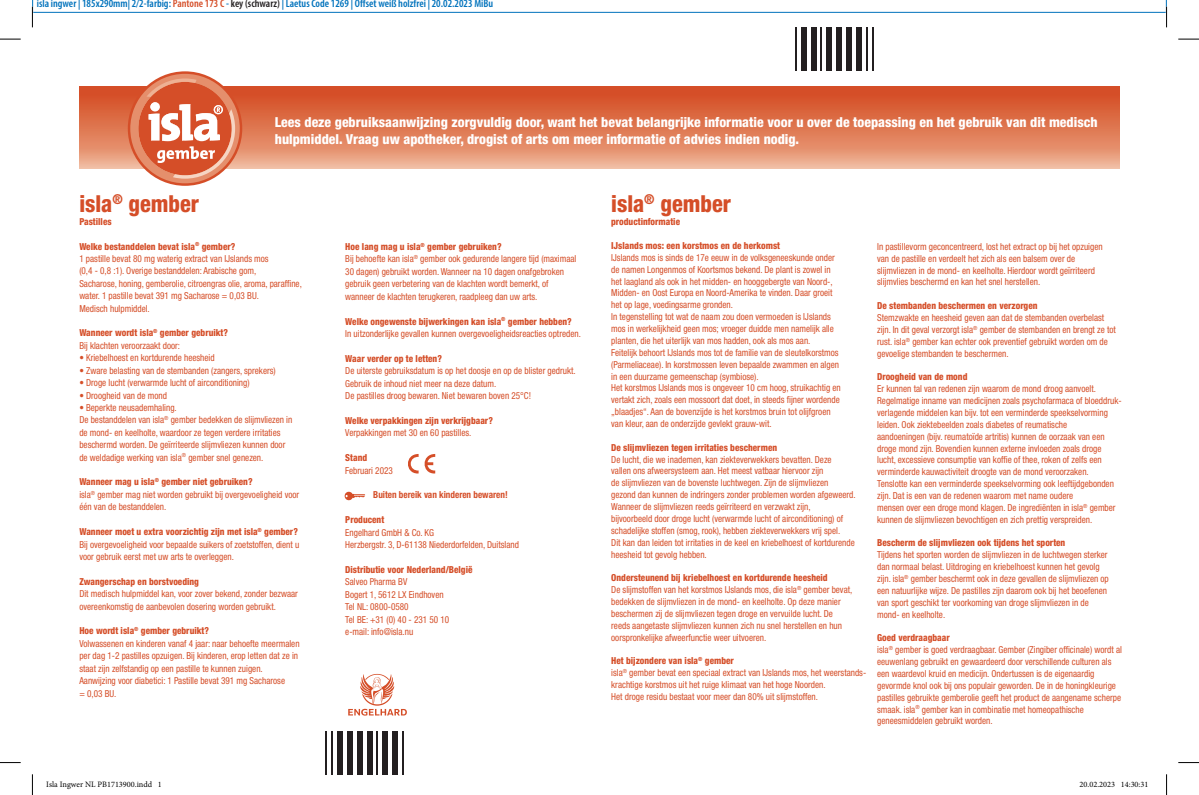 Gember Keelpastilles - bij kriebelhoest en kortdurende heesheid afbeelding van document #1, instructions