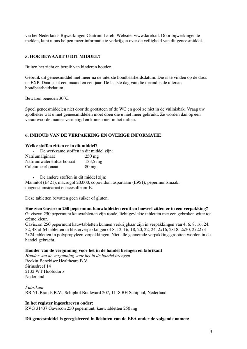 250 Pepermunt Kauwtabletten afbeelding van document #3, leaflet