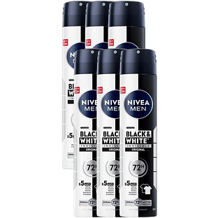 Nivea Men Black & White Invisible Deodorant Spray Multiverpakking 6x200ML