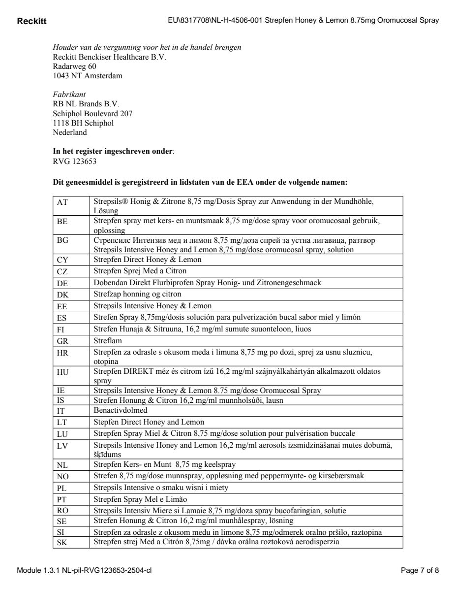 Citroen en Honing Suikervrij 8,75mg Keelspray afbeelding van document #7, leaflet