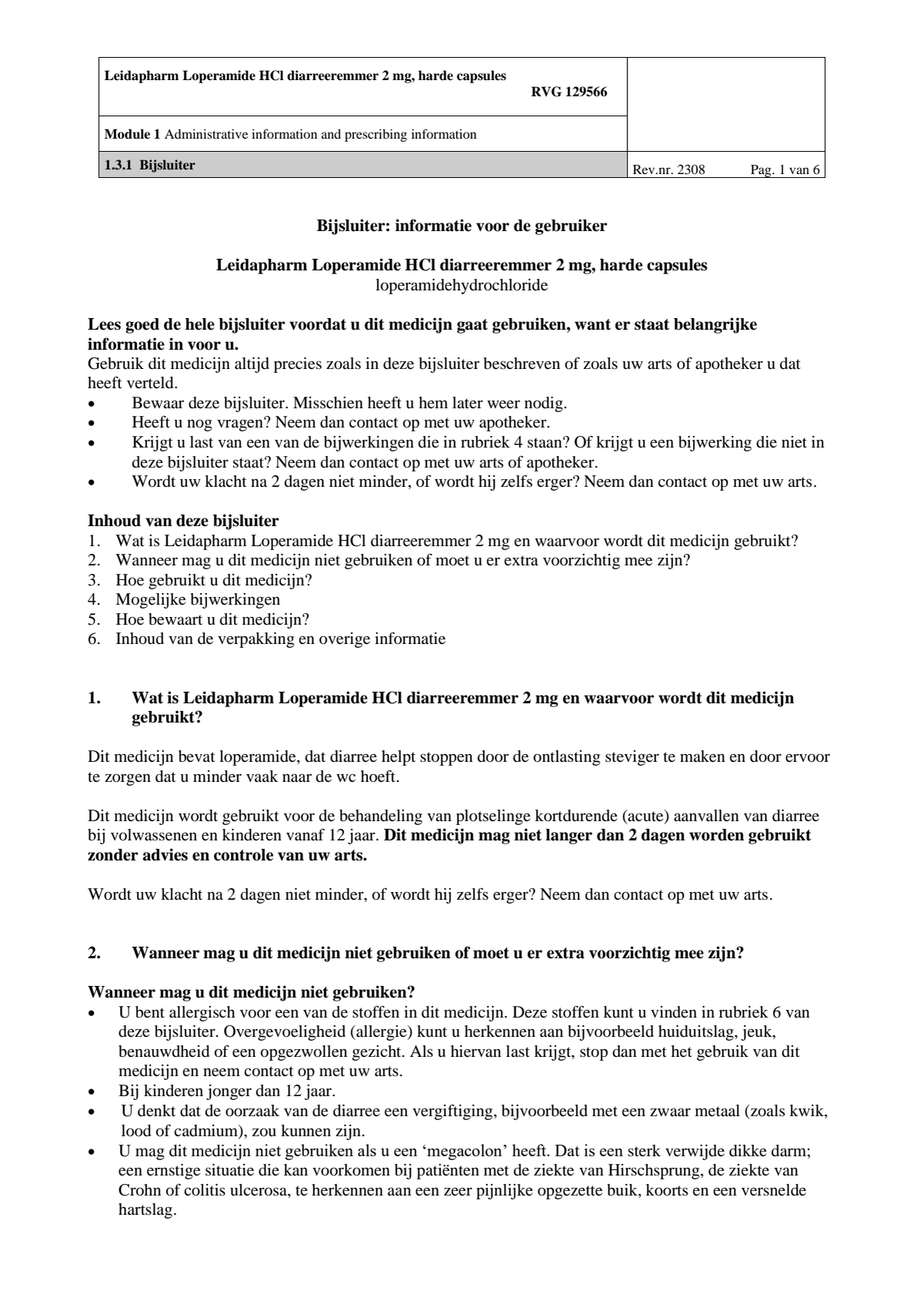 Diarreeremmers 2mg Loperamide afbeelding van document #1, leaflet