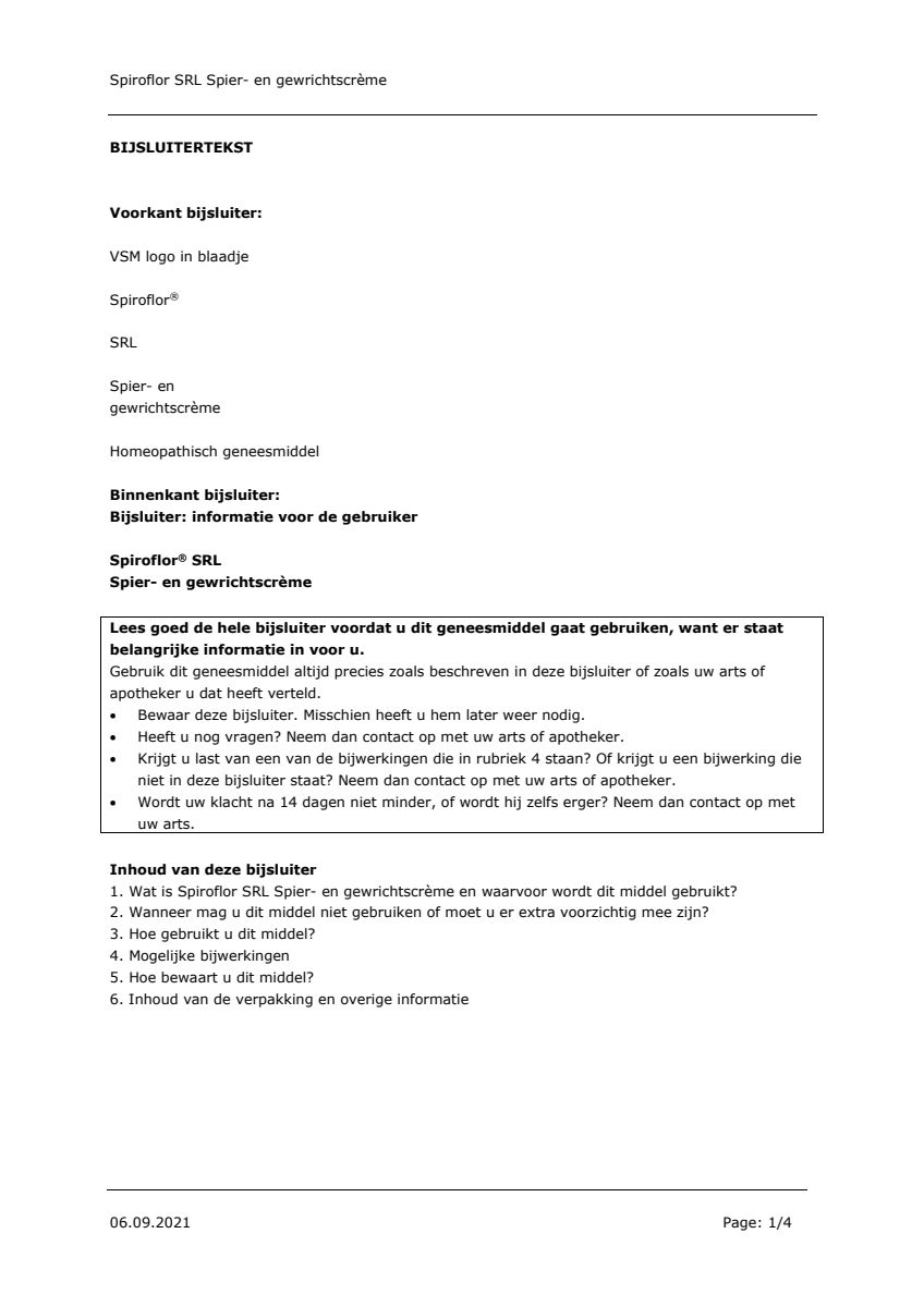 Spiroflor SRL Crème Tube afbeelding van document #1, leaflet