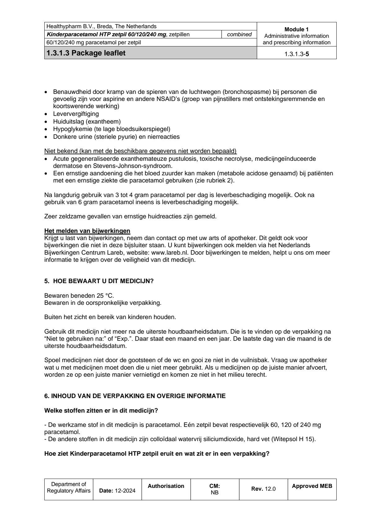 Kinderparacetamol HTP Zetpil 240mg afbeelding van document #5, leaflet