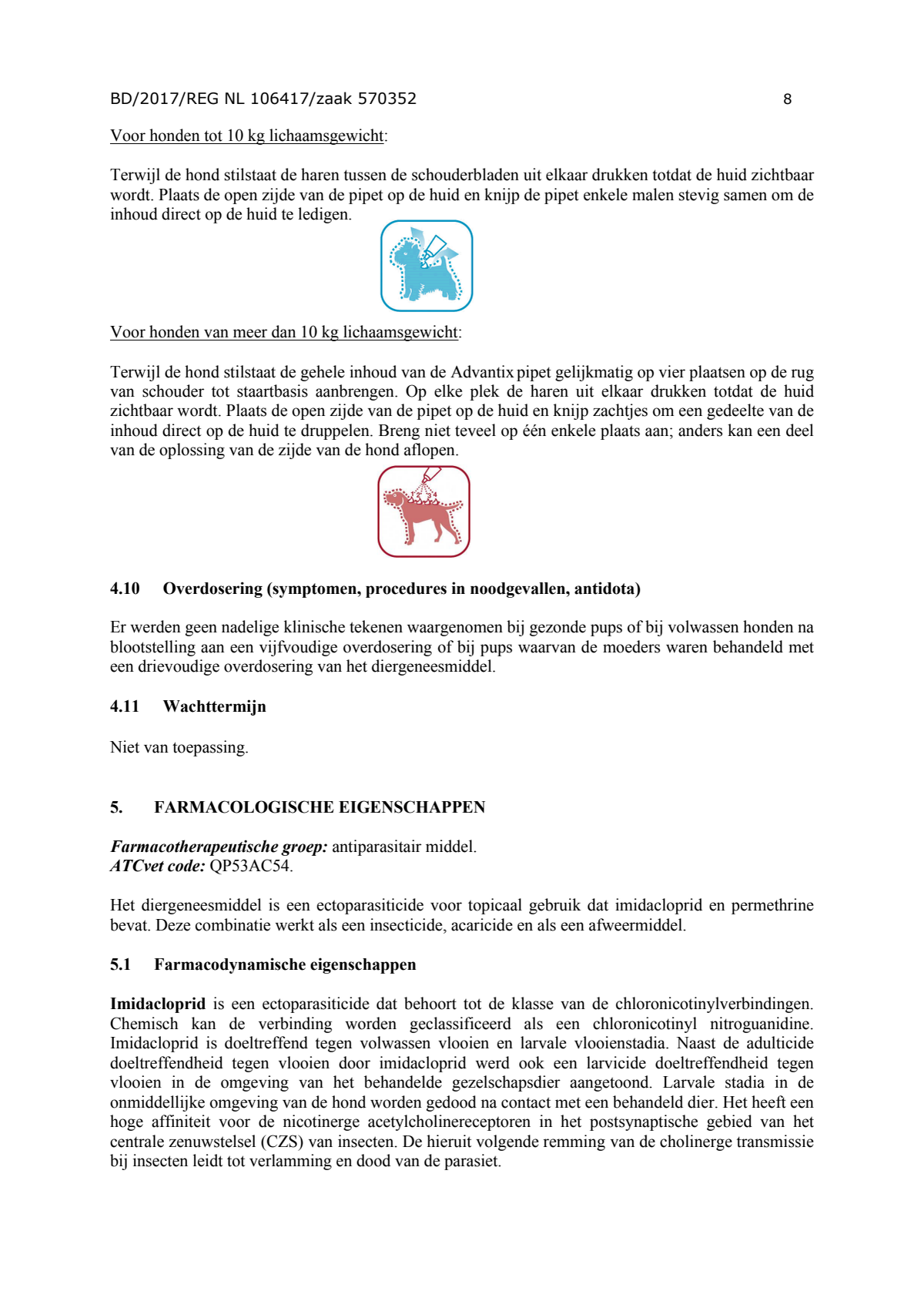 Hond 100/500 (4-10kg) Spot-on Solution Pipetten afbeelding van document #8, instructions