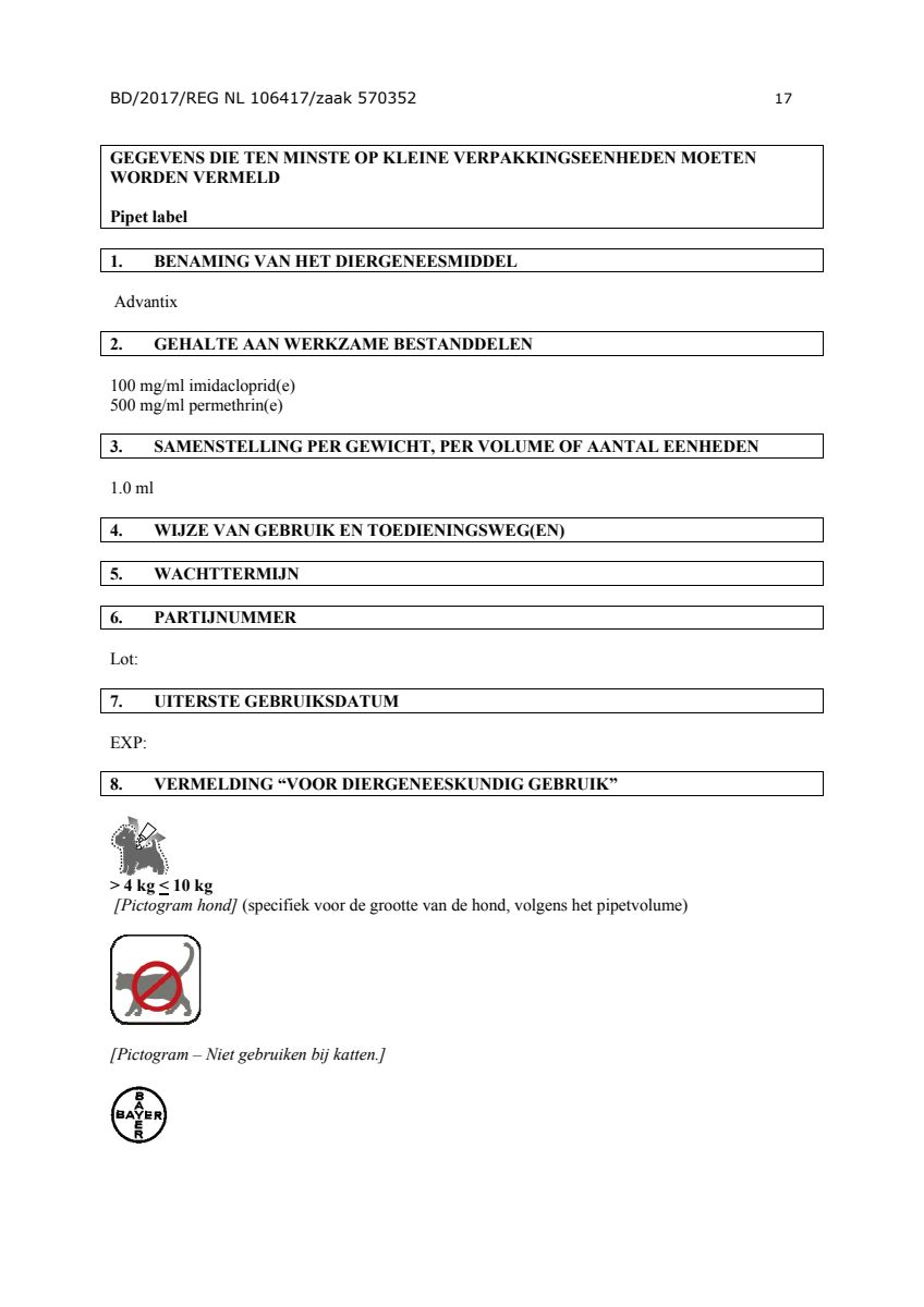 Hond 100/500 (4-10kg) Spot-on Solution Pipetten afbeelding van document #17, instructions