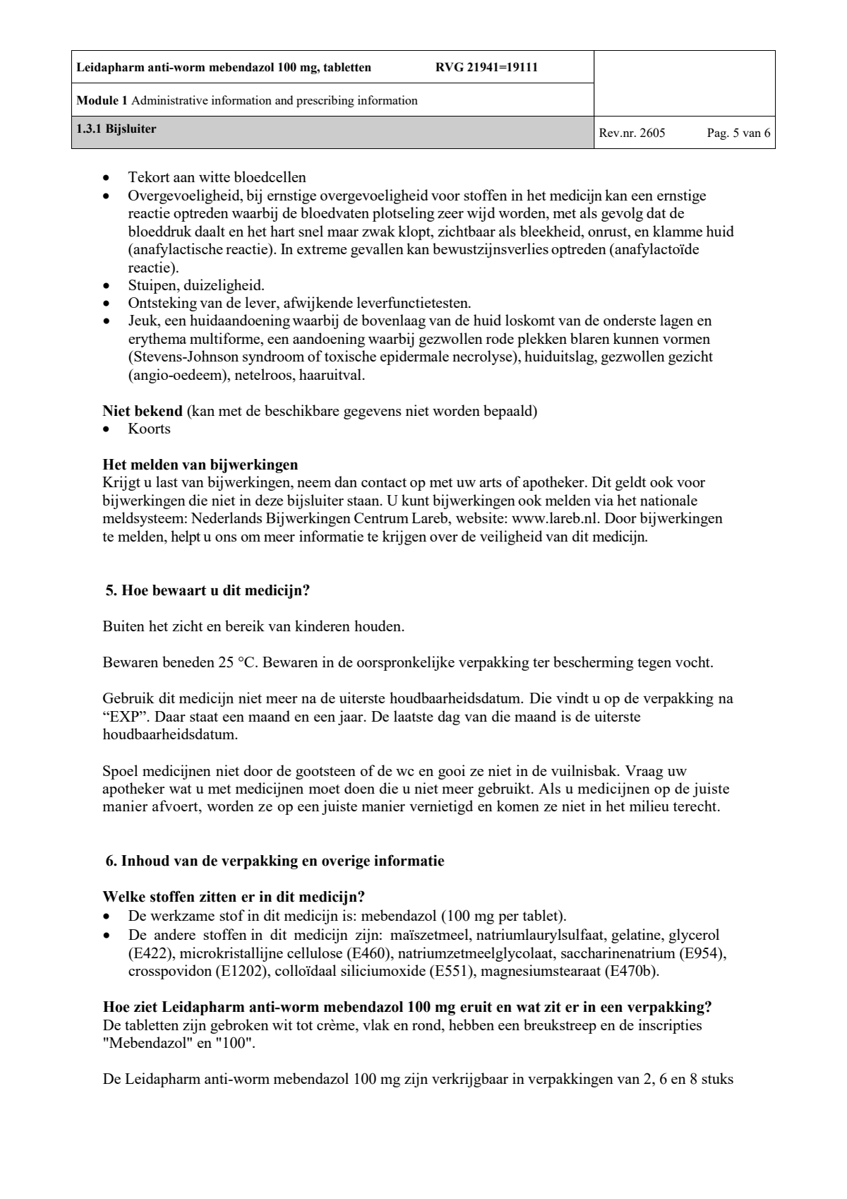 Anti Worm Mebendazol 100mg Tabletten afbeelding van document #5, leaflet
