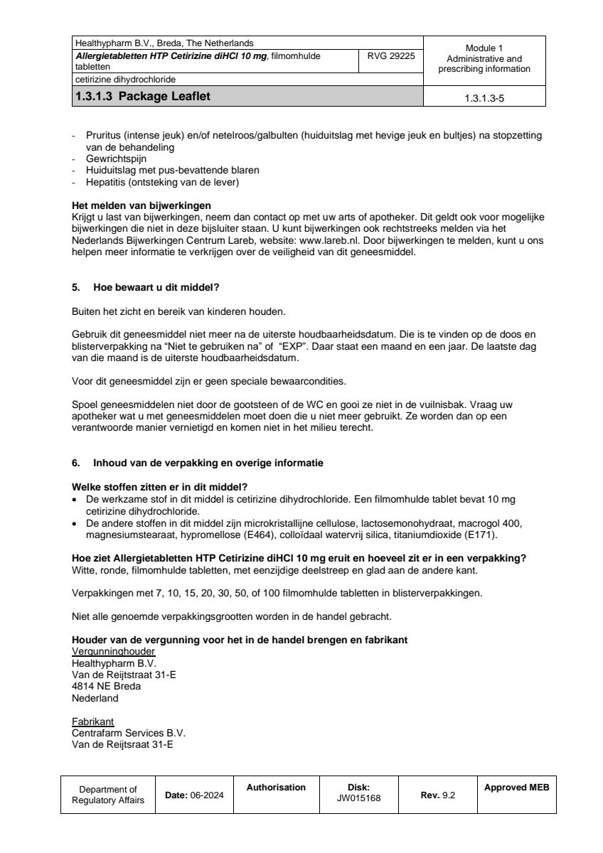 Cetirizine Tabletten afbeelding van document #5, leaflet