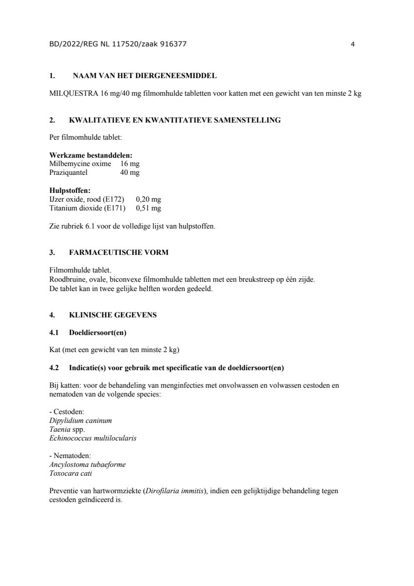 Milquestra Ontwormingsmiddel Katten vanaf 2KG afbeelding van document #4, leaflet