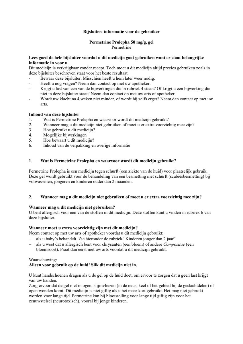 Permetrine 50mg/g Gel afbeelding van document #1, leaflet
