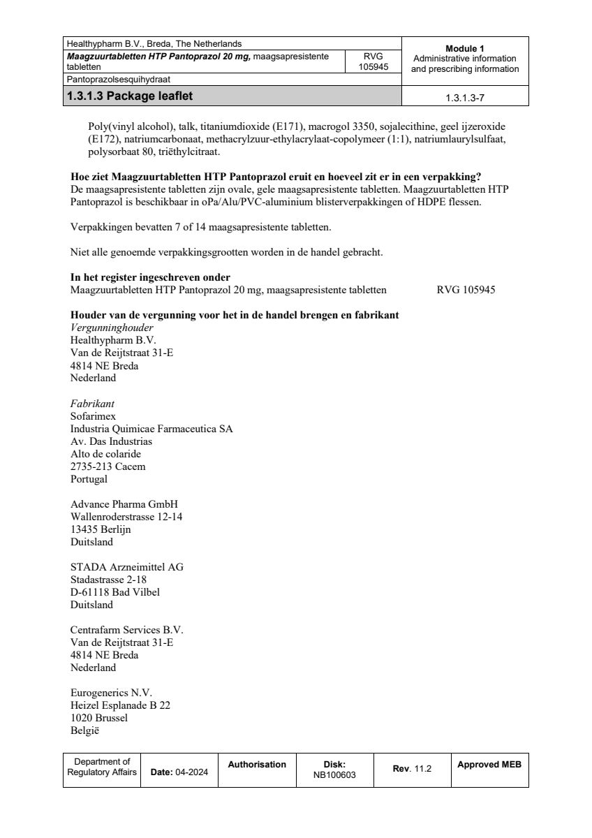 Maagzuurremmer Pantoprazol 20mg Tabletten afbeelding van document #7, leaflet