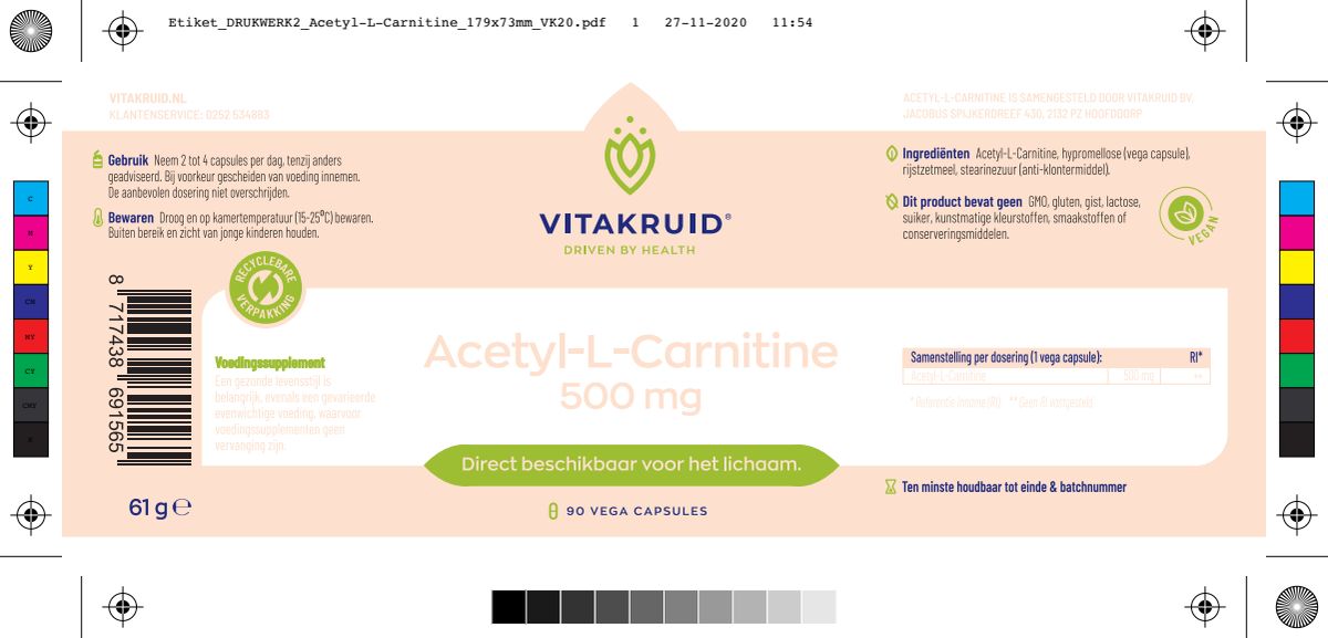 Acetyl-L-Carnitine 500 mg afbeelding van document #1, label