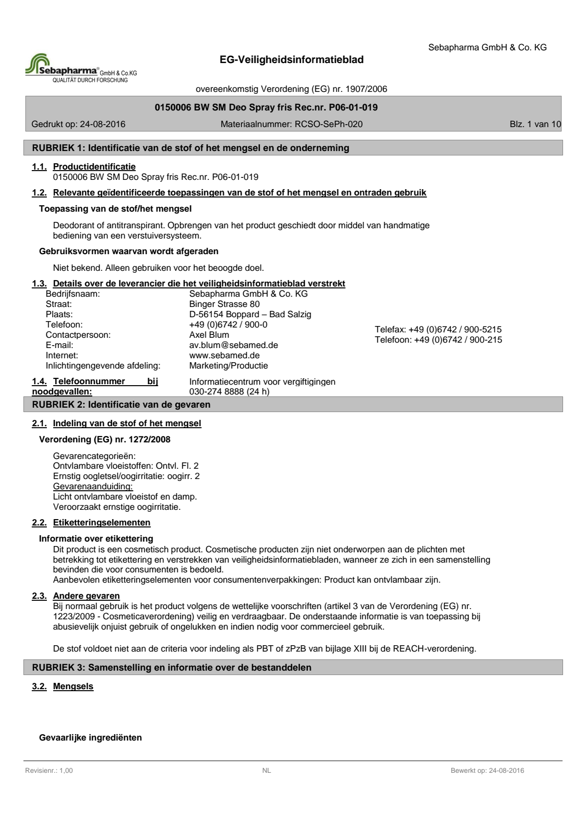 Deospray Fresh Spray afbeelding van document #1, extra_info