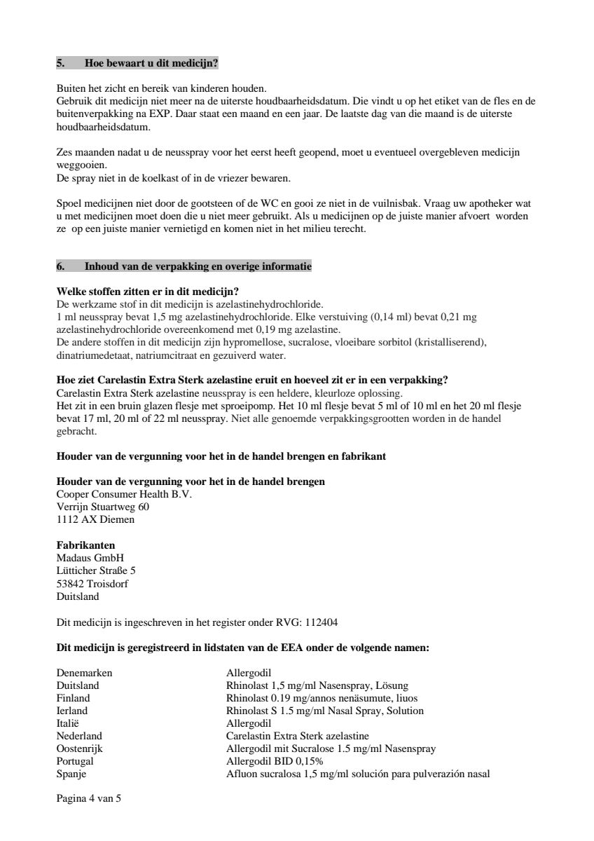 Azelastine Neusspray Extra Sterk afbeelding van document #4, leaflet