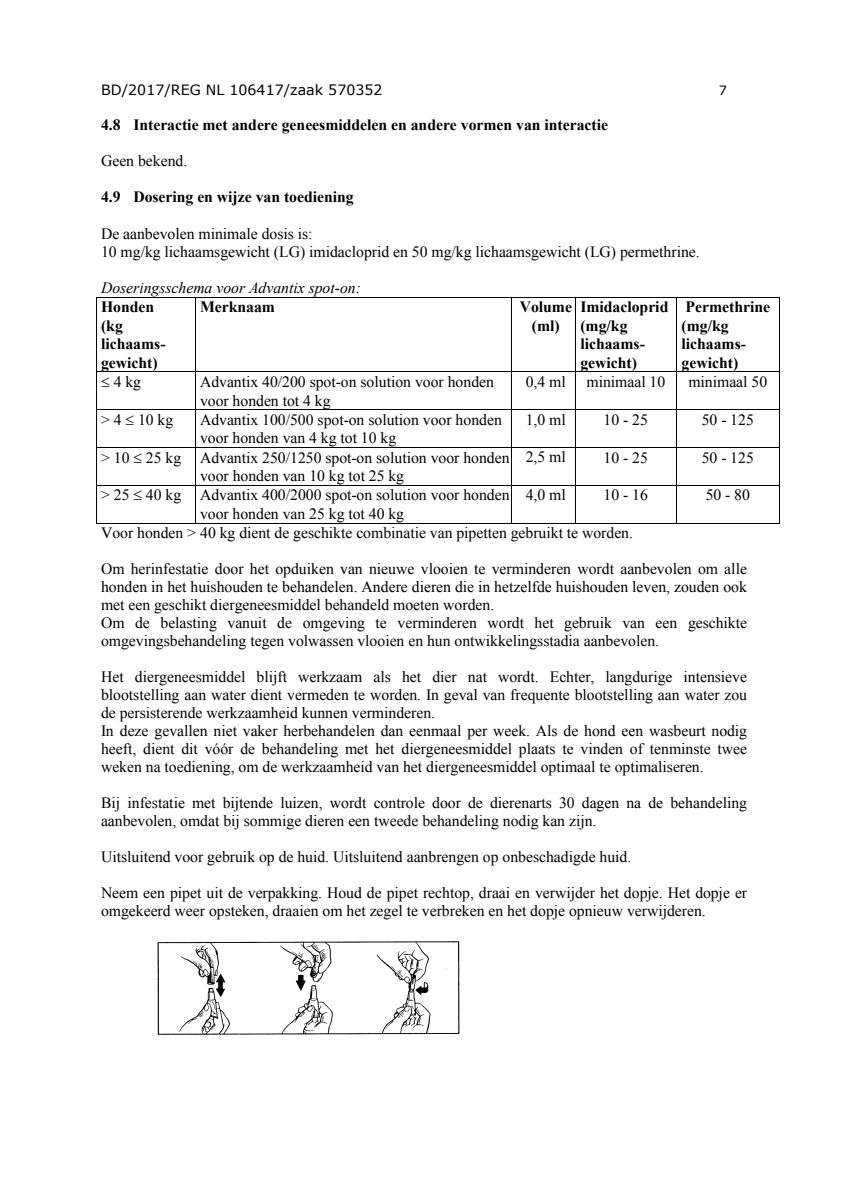 Hond 100/500 (4-10kg) Spot-on Solution Pipetten afbeelding van document #7, instructions
