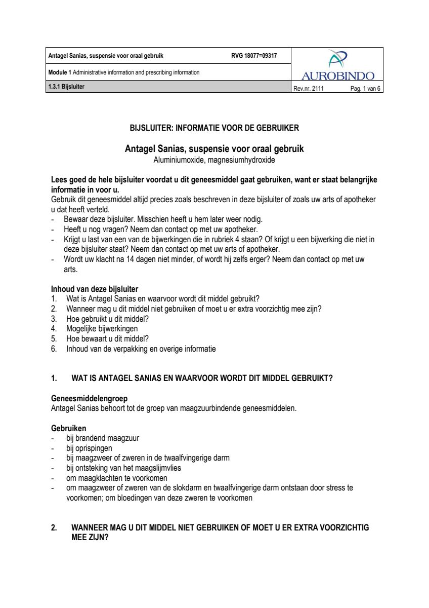 Antagel Sanias Suspensie afbeelding van document #1, leaflet