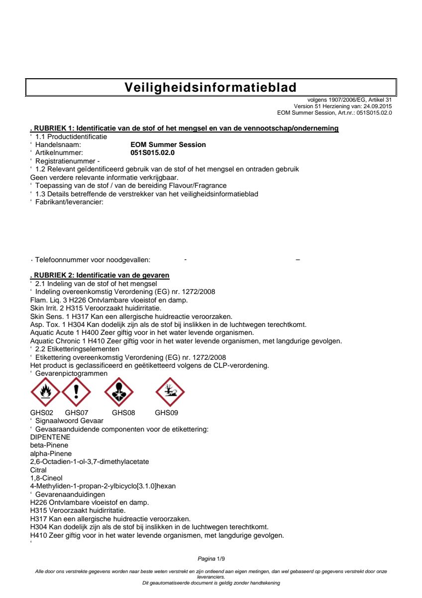 Essentiële Olie Summer Session afbeelding van document #1, label