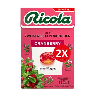 Ricola Keelpastilles Cranberry Suikervrij 100GR