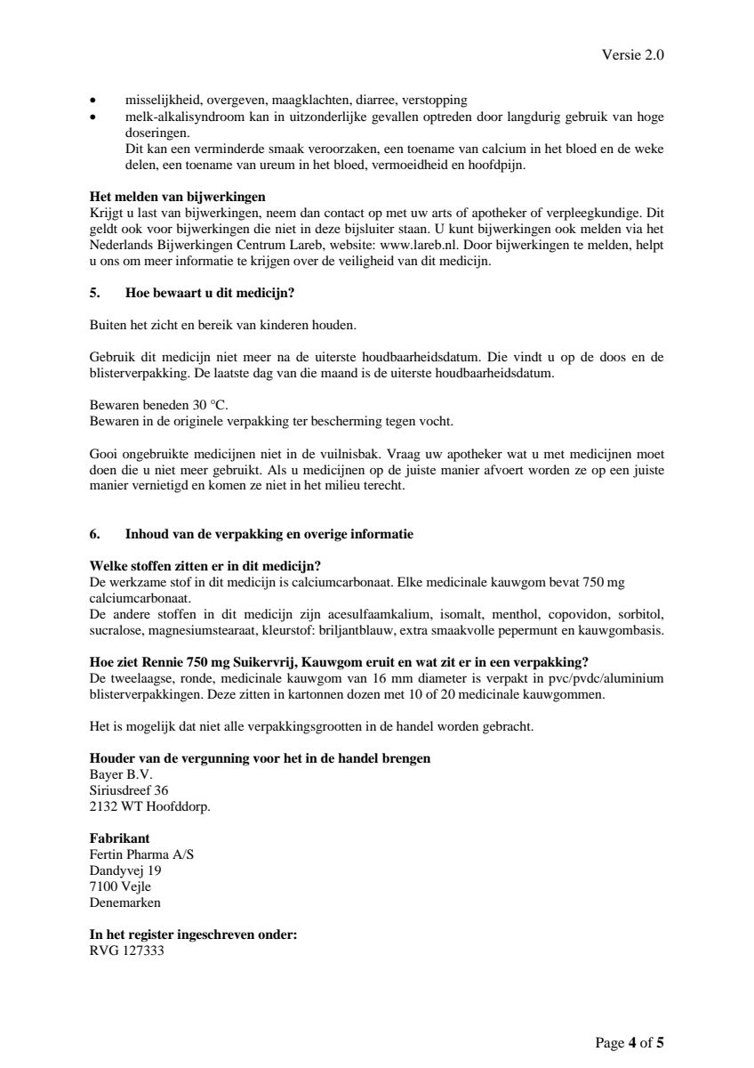 Kauwgom Calciumcarbonaat 750mg Suikervrij afbeelding van document #4, leaflet
