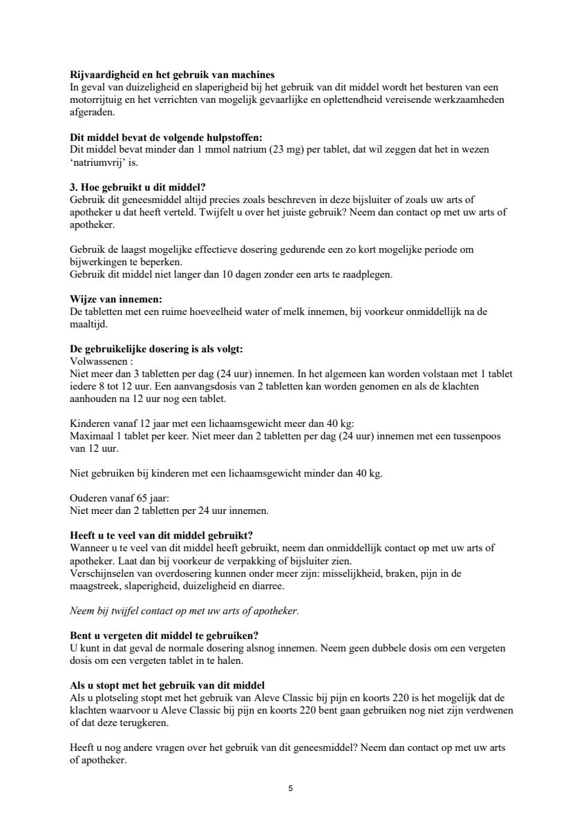 Classic 220mg Tabletten afbeelding van document #5, leaflet