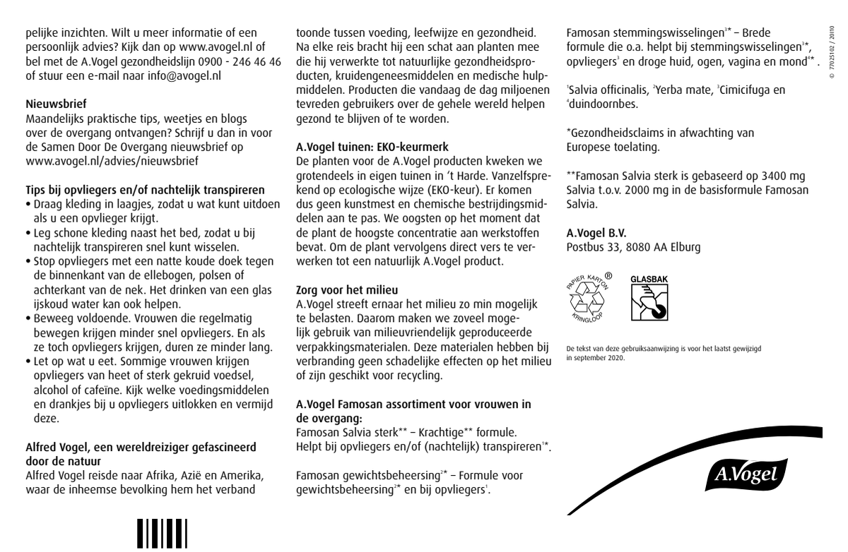 Famosan Salvia Overgang Tabletten afbeelding van document #2, instructions