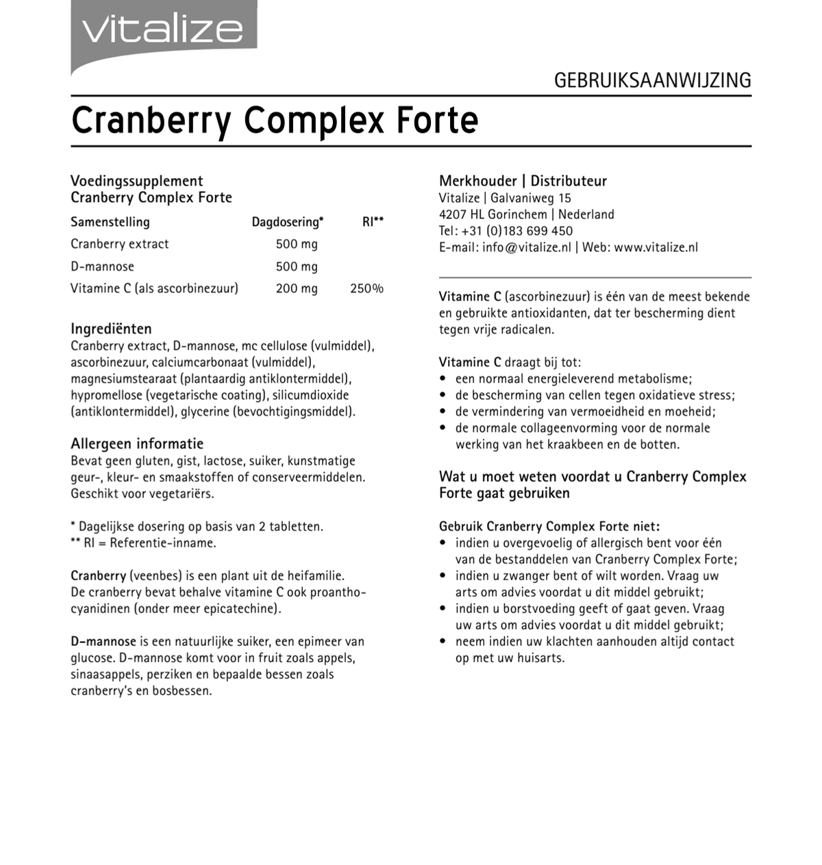 Cranberry Complex Forte Tabletten afbeelding van document #1, instructions