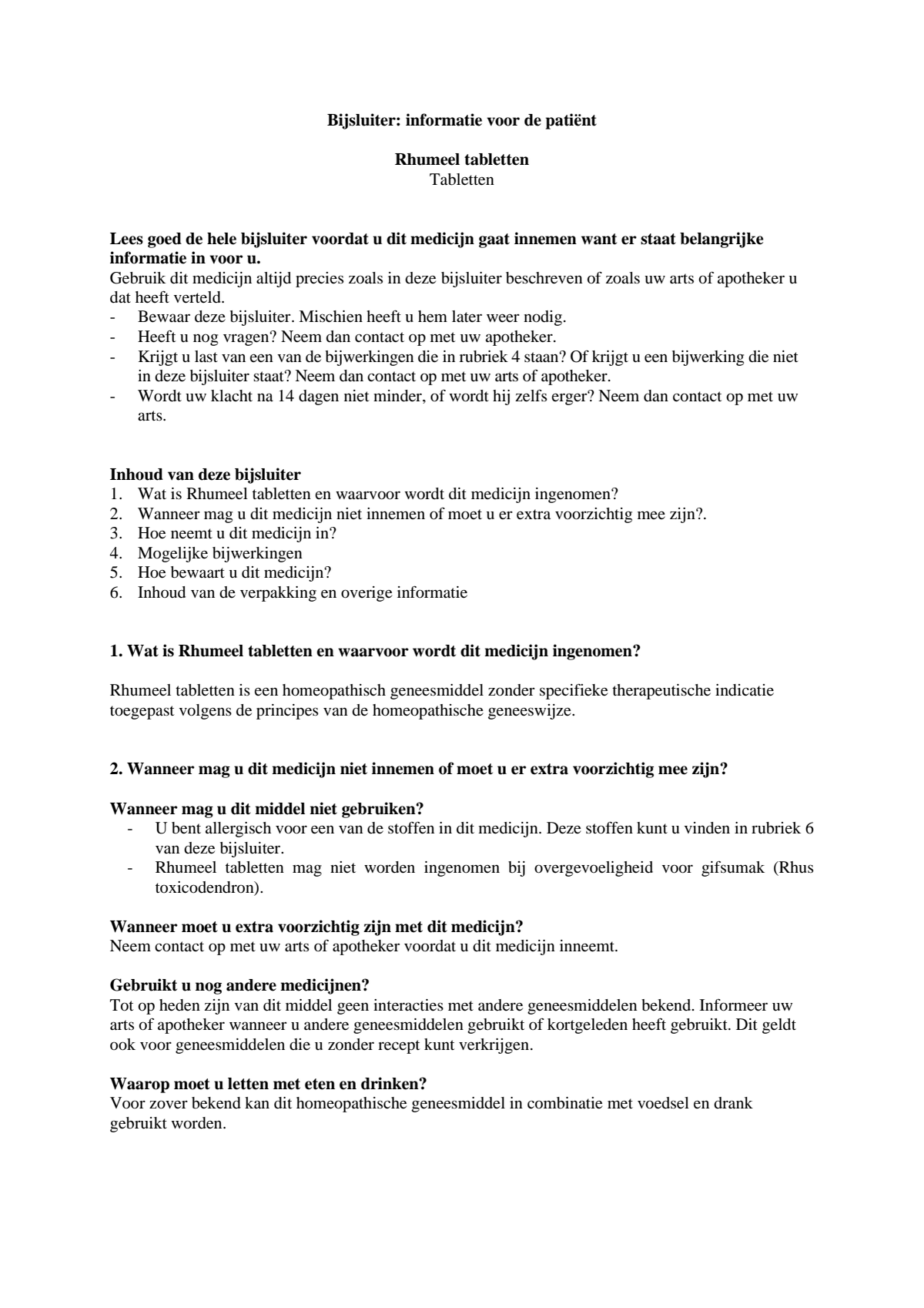 Rhumeel Tabletten afbeelding van document #1, leaflet