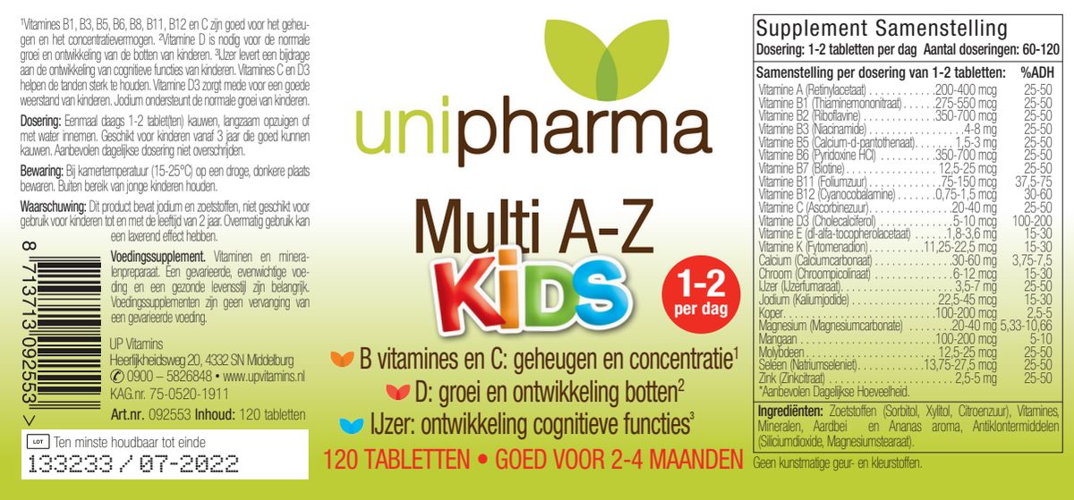 Multi A-Z Kids Tabletten afbeelding van document #1, label