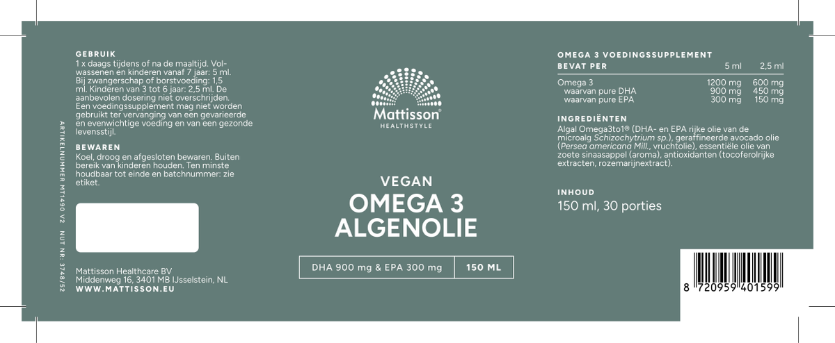 Mattisson Omega 3 Algenolie afbeelding van document #1, label