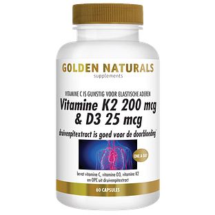 Golden Naturals Vitamine K2 200mcg & D3 25mcg Capsules 60VCP Golden Naturals Vitamine K2 200mcg & D3 25mcg Capsules 60VCP