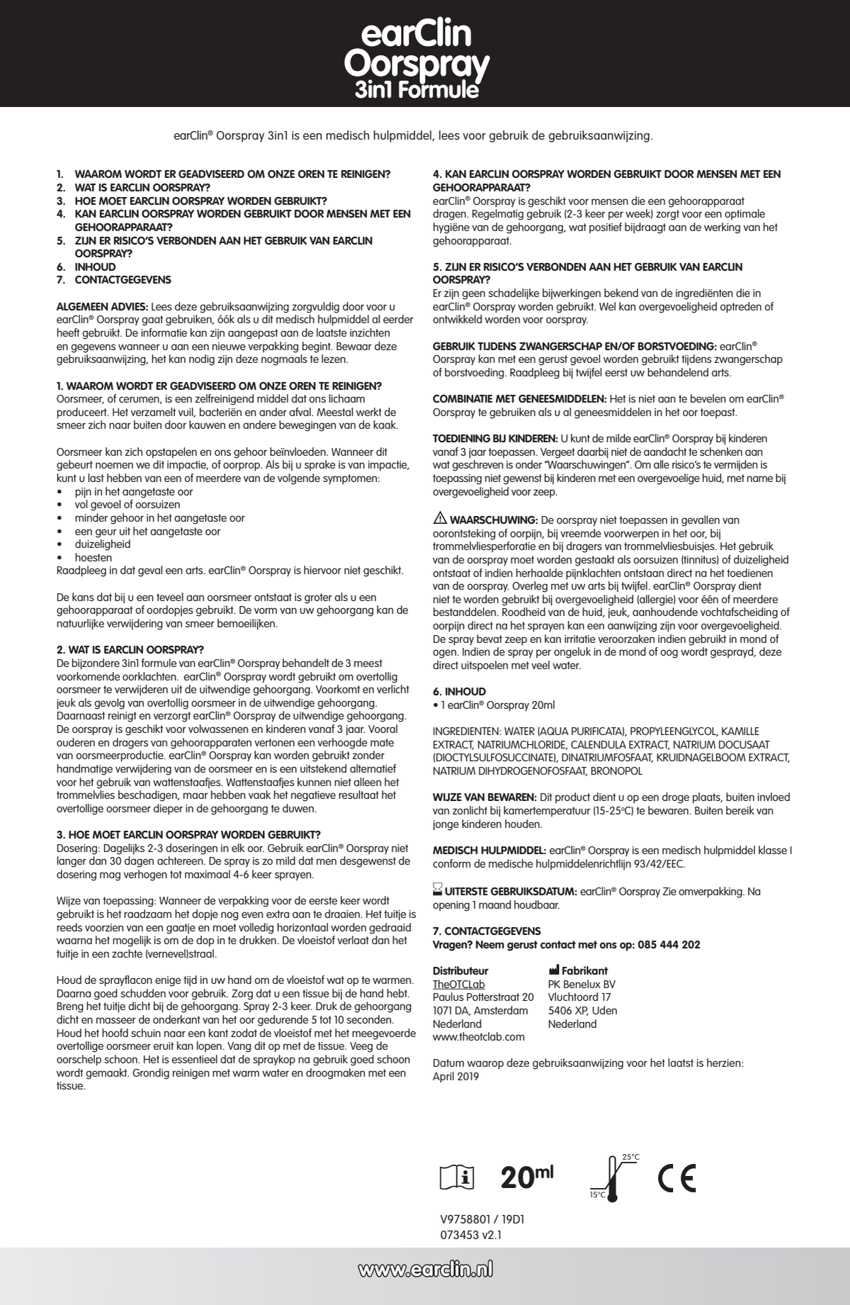 Oorspray 3in1 Formule afbeelding van document #1, instructions