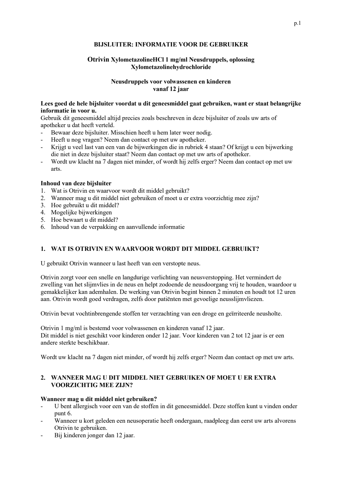 Xylometazoline HCI 1 mg/ml Neusdruppels bij een verstopte neus afbeelding van document #1, leaflet