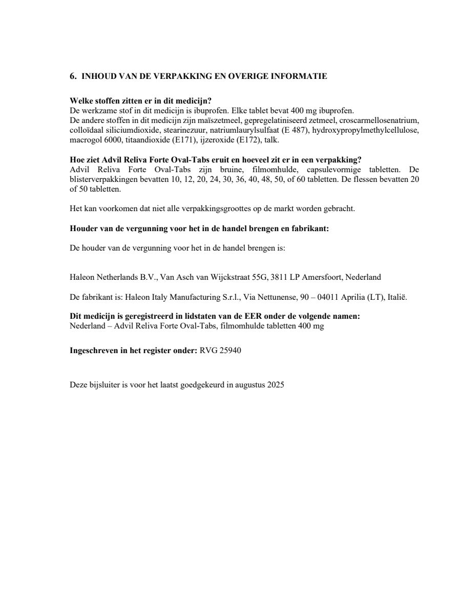 Reliva Forte Oval Tabs 400 mg - voor pijn en koorts afbeelding van document #7, leaflet