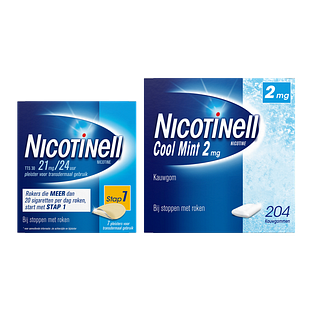 Nicotinell Combineer Pleister 21 mg (7st) en Kauwgom Cool Mint 2 mg (204st) - 2 Stuks