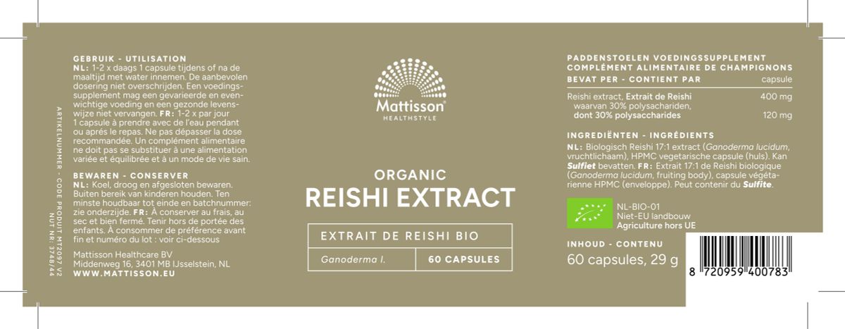 Biologisch Reishi Extract Capsules afbeelding van document #1, label