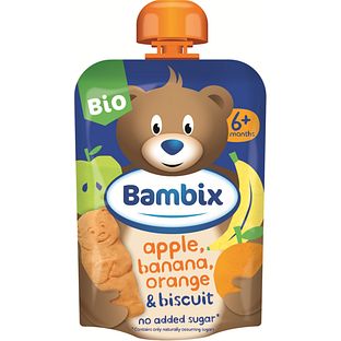 Bambix Bio Knijpzakje Appel, Banaan, Sinaasappel & Koekjes 6+ 100GR