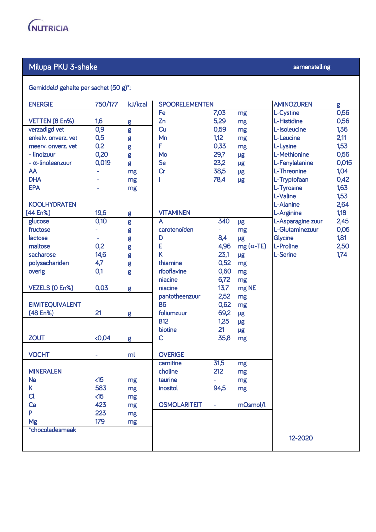 Milupa PKU-3 Shake Chocolade afbeelding van document #1, info_folder