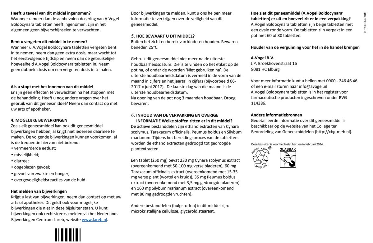 Boldocynara Tabletten afbeelding van document #2, leaflet